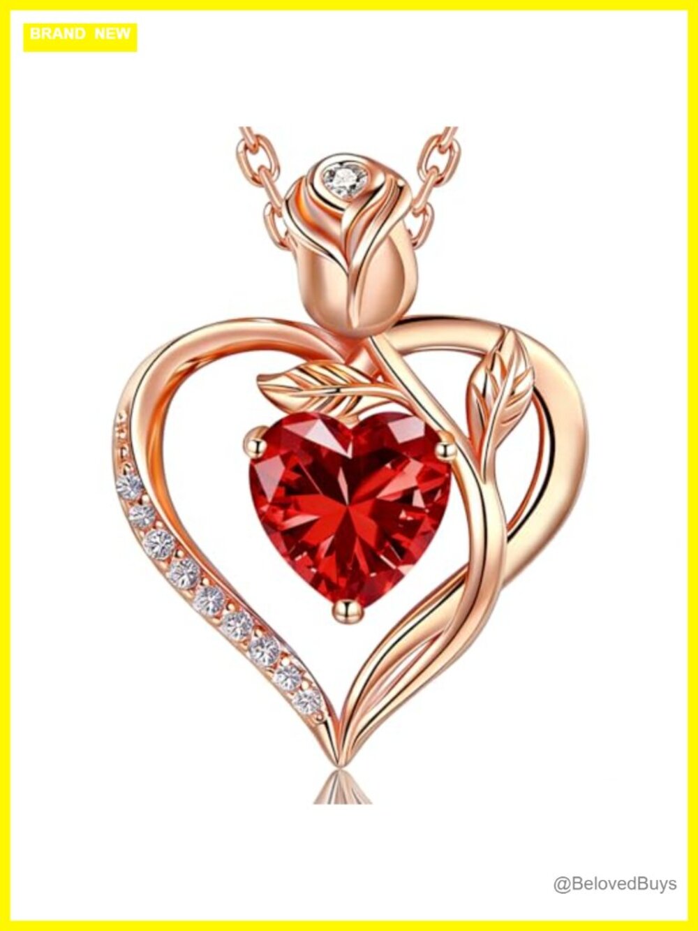 Heart Birthstone Necklace 18K Rose Gold over S925 Silver Pendant